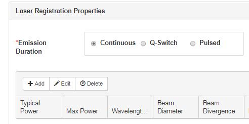 Laser Registration Properties Section