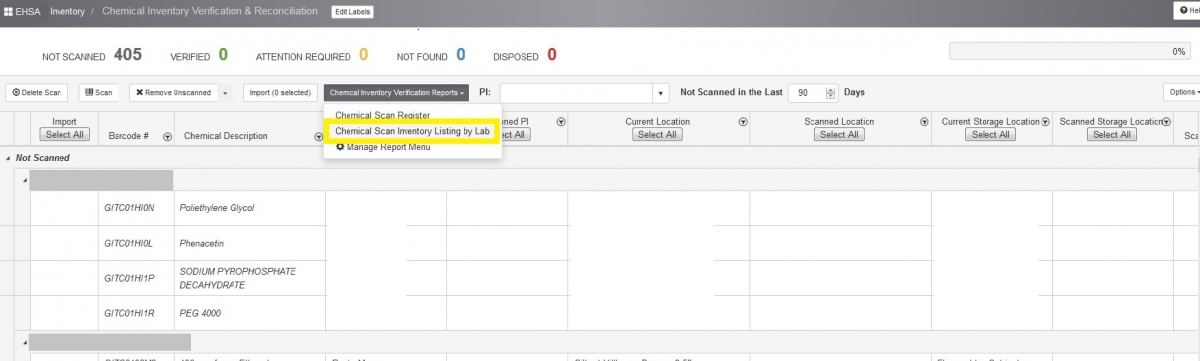 Choose "Chemical Scan Inventory Listing by Lab"