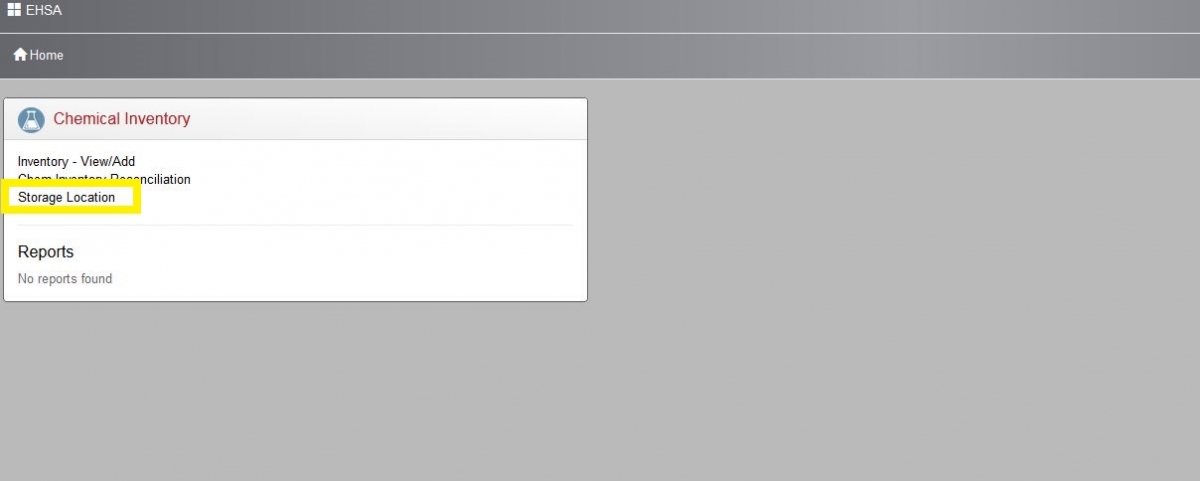At the "Chemical Inventory" box, click on “Storage Location”